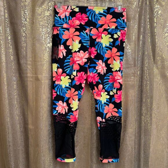 PINK Victorias Secret High Waist Tropical Bright Floral Ultimate Leggings L NWT - Picture 1 of 9